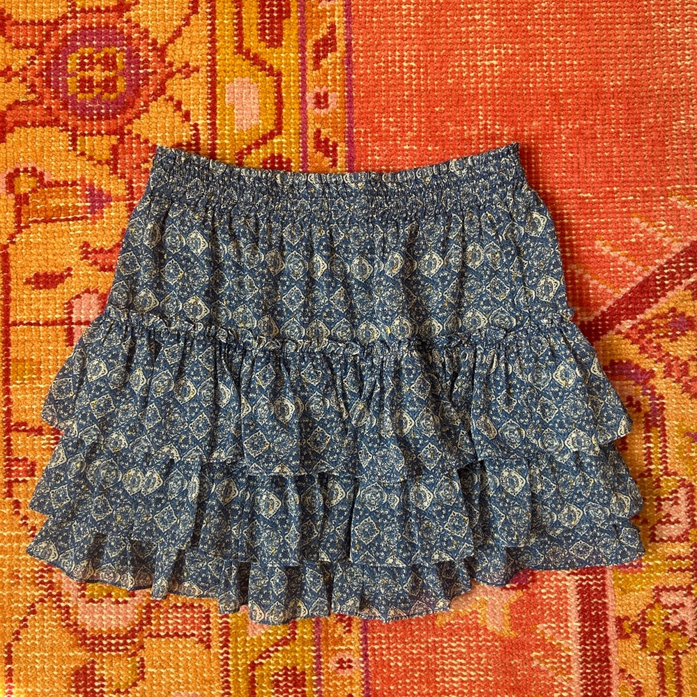 Misa Los Angeles Mini Skirt, worn once, great condition, blue ruffle mini skirt